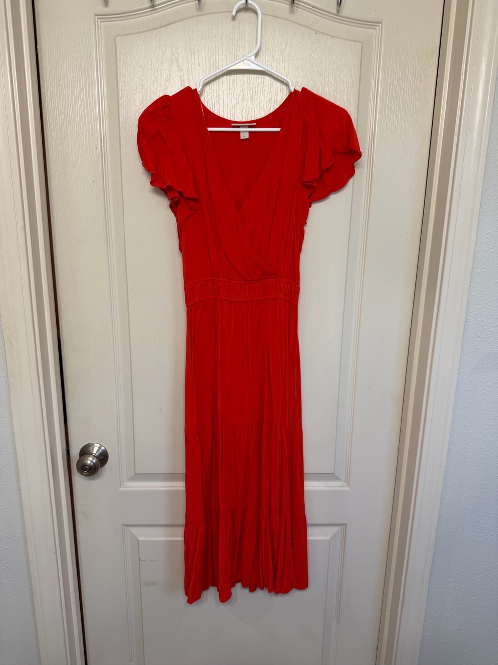 Red Flutter Sleeve Maxi Dress